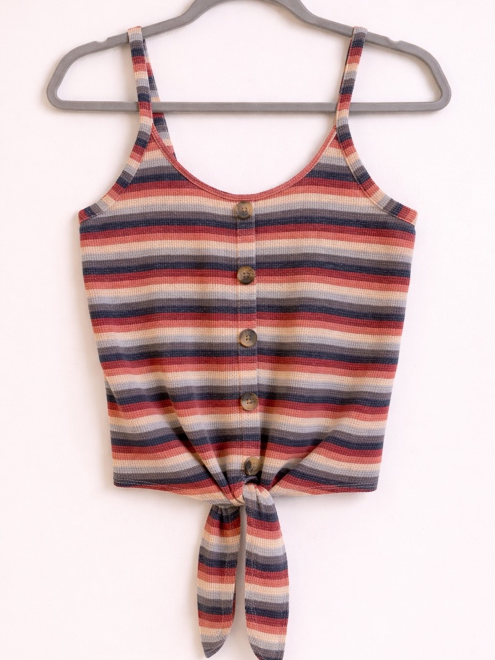American Eagle Striped Tie Front Crop Tank XS – Button Front Ribbed Cami